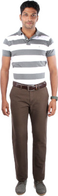 

Indian Terrain Striped Men's Polo Neck Grey T-Shirt, Dark grey