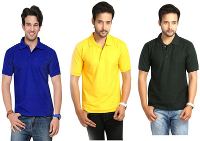 

Keepsake Solid Men's Polo Neck Multicolor T-Shirt(Pack of 3, D bottle green
