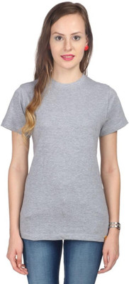 

Campus Sutra Solid Women' Round Neck Grey T-Shirt
