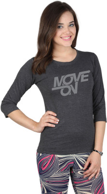 

SayItLoud Printed Women's Round Neck Black T-Shirt, Black melange
