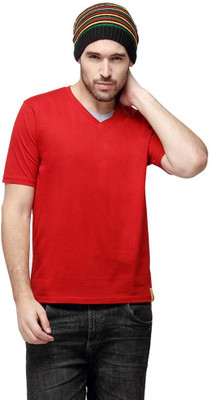 

Campus Sutra Solid Men V-neck Red T-Shirt