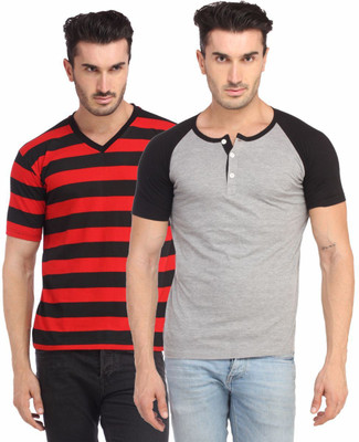 

Leana Striped Men's Henley Multicolor T-Shirt(Pack of 2