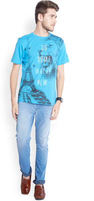 

Parx Printed Men's Round Neck Blue T-Shirt