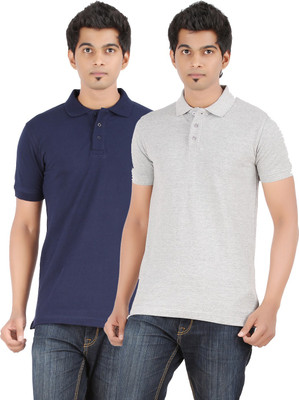 

Ap'pulse Solid Men's Polo Neck Dark Blue, Grey T-Shirt(Pack of 2, Grey melange;navy