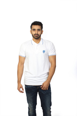 

1OhOne Solid Men's Polo Neck White, Blue T-Shirt, White imperial blue