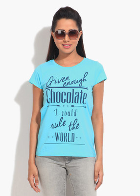 

People Printed Women' Round Neck Blue T-Shirt, Aqua