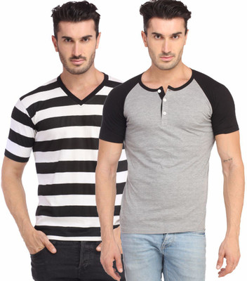 

Leana Striped Men's Henley Multicolor T-Shirt(Pack of 2