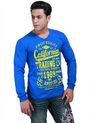 

Inkovy Graphic Print Men' V-neck Blue T-Shirt