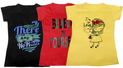 

IndiWeaves Girls Printed T Shirt(Multicolor, Black & red & yellow