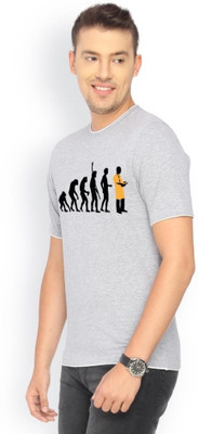 Campus Sutra Printed Men Round Neck Grey T-Shirt