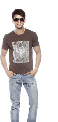 

Gritstones Printed Men' Round Neck Brown T-Shirt