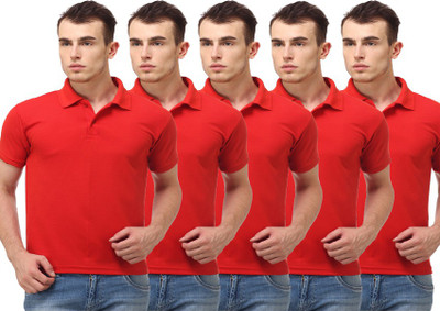

Lime Solid Men' Polo Neck Red T-Shirt(Pack of 5