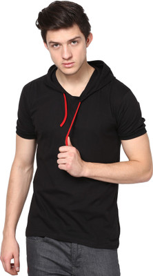 

Inkovy Solid Men' Hooded Black T-Shirt
