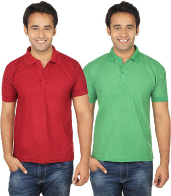 

Quetzal Solid Men's Polo Neck Green, Maroon T-Shirt(Pack of 2, Light green;maroon