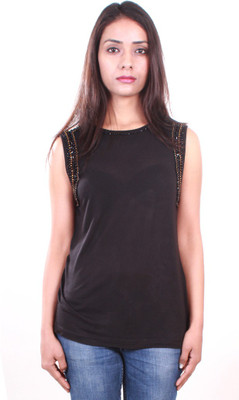 

AR2 Embroidered Women's Boat Neck Black T-Shirt