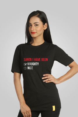 

Campus Sutra Printed Women's Round Neck Black T-Shirt