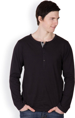 

Rigo Solid Men's Henley Black T-Shirt
