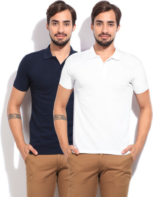 

United Colors of Benetton. Solid Men' Polo Neck White, Blue T-Shirt(Pack of 2, 902