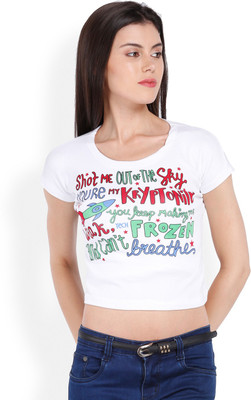 

Ten on Ten Printed Women's Round Neck White T-Shirt