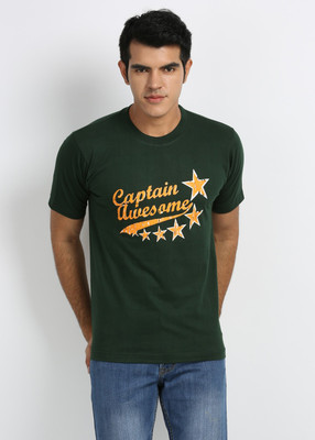 

Merlin Printed Men' Round Neck Dark Green T-Shirt, Bottle green