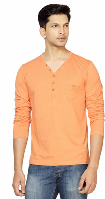 

La Seven Solid Men's Henley Orange T-Shirt