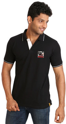 

Campus Sutra Solid Men Polo Neck Black T-Shirt