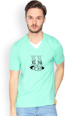 

Campus Sutra Solid Men V-neck Green T-Shirt, Sea green