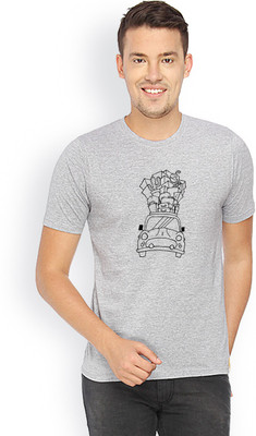 

Campus Sutra Printed Men Round Neck Grey T-Shirt