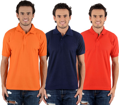 

Blaze Solid Men' Polo Neck Multicolor T-Shirt(Pack of 3, Dark blue;orange;red