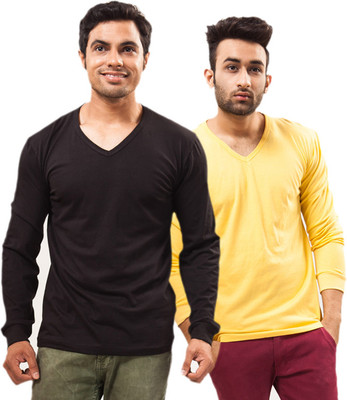 

Unisopent Designs Solid Men's V-neck Black, Yellow T-Shirt(Pack of 2