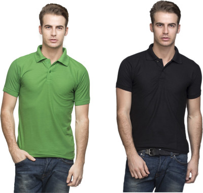 

Lambency Solid Men's Polo Neck Green, Black T-Shirt(Pack of 2, Black;green