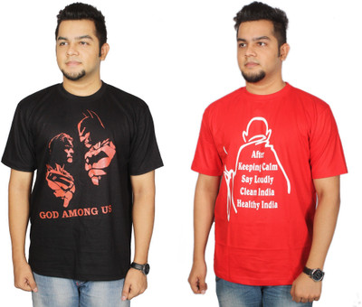 

Leo Clothing Printed Men's Round Neck Reversible Black, Red T-Shirt(Pack of 2)