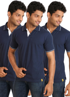 

Campus Sutra Solid Men Polo Neck Blue T-Shirt(Pack of 3