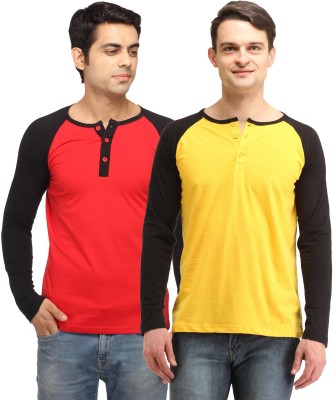 

Leana Solid Men' Henley Multicolor T-Shirt(Pack of 2, Red-yellow