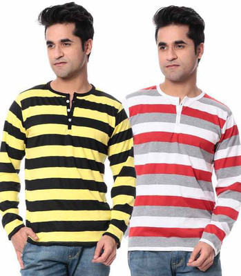 

Leana Striped Men's Fashion Neck Yellow, Red T-Shirt(Pack of 2, Multi