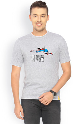 

Campus Sutra Printed Men Round Neck Grey T-Shirt