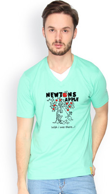 

Campus Sutra Solid Men V-neck Green T-Shirt, Sea green