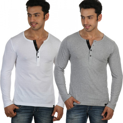

Rigo Solid Men's Henley White, Grey T-Shirt(Pack of 2), Grey;white