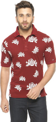 Gritstones Printed Men's Polo Neck Maroon T-Shirt