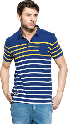 

Mufti Striped Men's Polo Neck Dark Blue T-Shirt, Royal