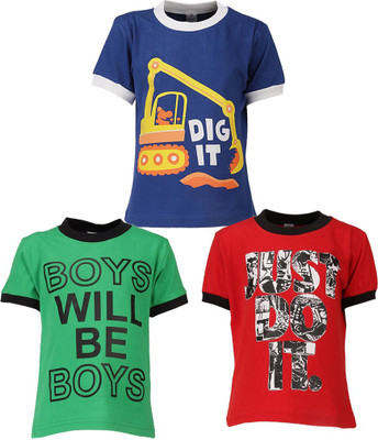 

Gkidz Boys Printed T Shirt(Multicolor, Pack of 3, Black