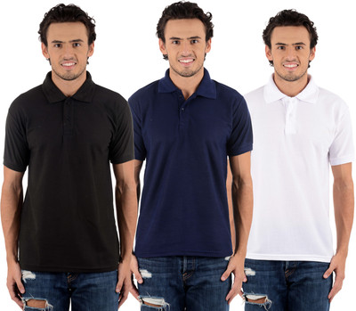 

Blaze Solid Men' Polo Neck Multicolor T-Shirt(Pack of 3, Black;dark blue;white