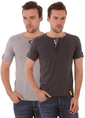 

Campus Sutra Solid Men Henley Grey, Grey T-Shirt(Pack of 2, Charcoal;grey