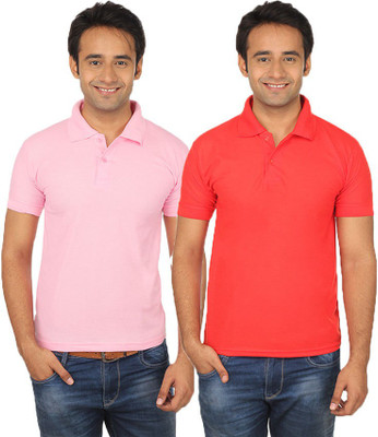 

Quetzal Solid Men's Polo Neck Pink, Red T-Shirt(Pack of 2