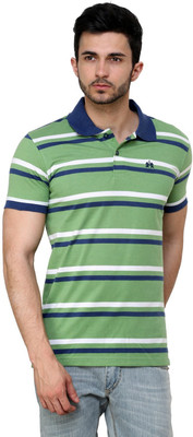 

Cotton County Premium Striped Men's Flap Collar Neck Green T-Shirt