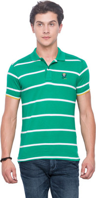 

Mufti Striped Men's Polo Neck Green T-Shirt