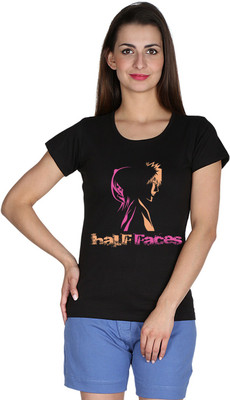 

Faireno Printed Women' Round Neck Black T-Shirt