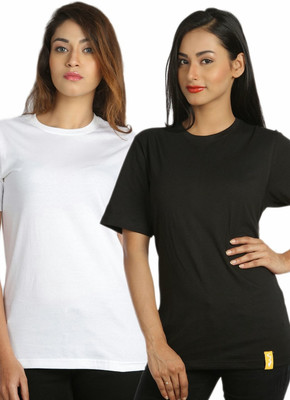 

Campus Sutra Solid Women's Round Neck White, Black T-Shirt(Pack of 2