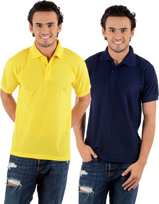 

Blaze Solid Men' Polo Neck Multicolor T-Shirt(Pack of 2, Dark blue;yellow