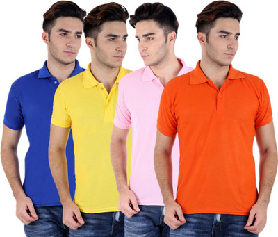 Sanvi Traders Solid Men Polo Neck Multicolor T-Shirt(Pack of 4